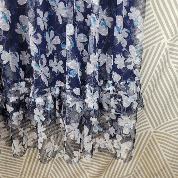 Lane Bryant Plus Size 18/20 2X Shirt Dress Floral Navy Ruffle Tiered Skirt Long - Picture 5 of 8